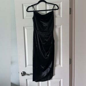 Black Satin Cowl Neck Slip Dress Size XS